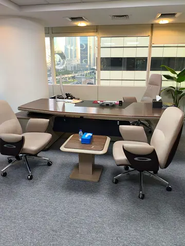 Executive Office Desk Set with Three Leather Chairs and Side Table - 3 PCs of Sofa set- Light used