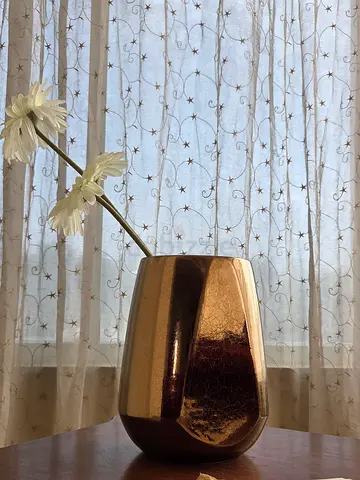 Gold Decorative Ceramic Vase with Faux White Floral Stem - Good Condition