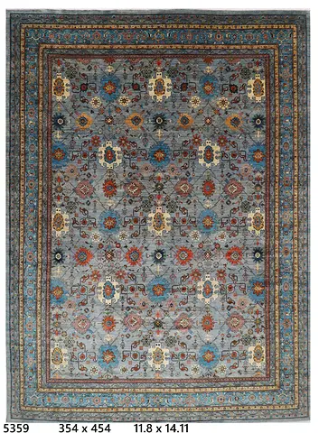 3.5 x 4.5 m Afghan aryana style ✋ Handmade Classic carpet Area Rug  - Blue  Beige Pattern