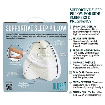 BluZen Orthopedic Memory Foam Leg  Knee Supportive Sleep Pillow – White