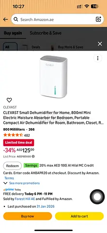 Clevast 800ml Mini Dehumidifier - Portable for Bedroom/Bathroom/Closet 80 AED Fix Price