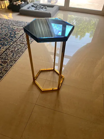 Hexagonal Glass Top Side Table with Gold Frame