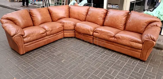 Genuine Leather Large L-Shaped Corner Sofa - 6-Seater, Brown