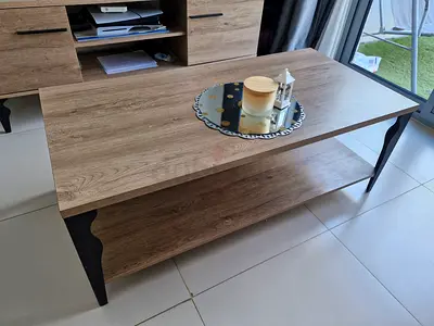 Wooden Coffee Table with Lower Shelf — Light Oak Finish