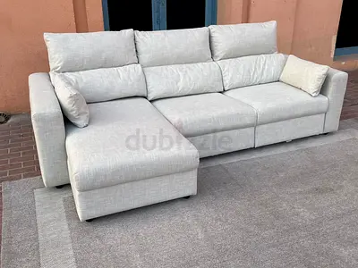 Ikea Eskelstuna L shape sofa bed BeigeLight grey L-shaped 3-seater sofa with chaise - good condition
