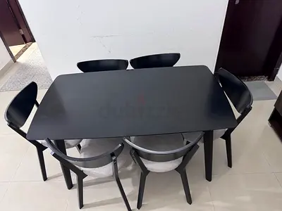 Black Dining Table with 6 Chairs — Modern Solid Wood Set