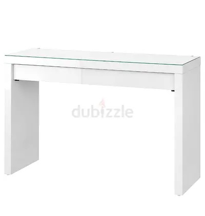 White modern console table / small desk with glass top