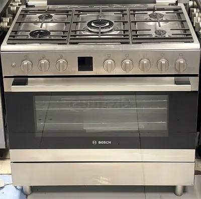 Bosch Series freestanding 90x60 cm full gas cooker in stainless steel with a 5-burner cooktop.