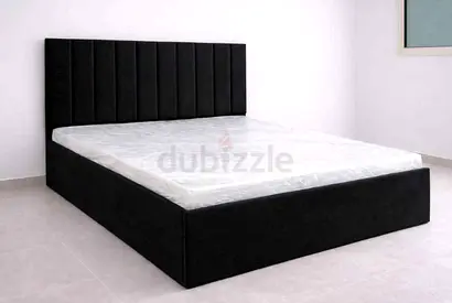 Black Upholstered Double Bed with Headboard - Good Condition