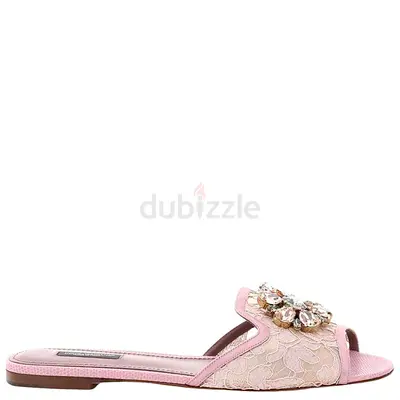 Authentic Dolce  Gabbana Pink Taormina Lace Crystals Mules Size IT 39