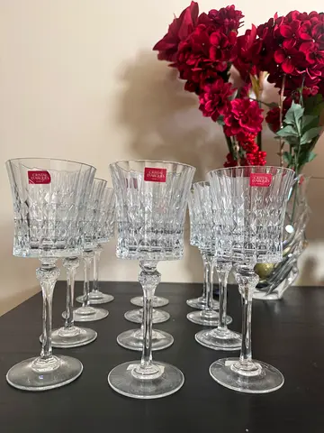 Set of 12 Crystal Cut Wine Glasses - Unused , made in France