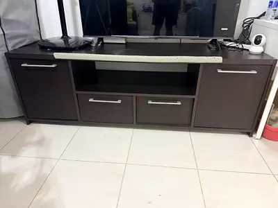 Dark Wood TV Entertainment Unit with Storage Cabinets