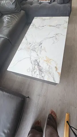 White Real Marble-TOP Rectangular Coffee Table with drawers