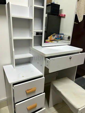 White Dressing Table with Mirror and 3-Drawer Chest - Good Condition