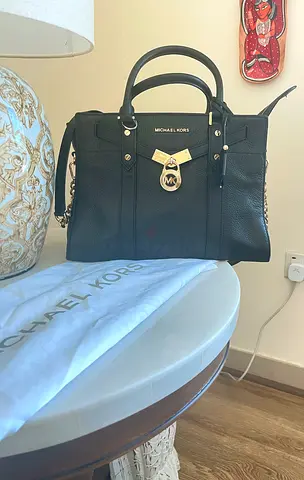 Michael Kors Black Leather Hamilton Satchel with Dust Bag