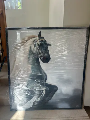 Framed Monochrome Horse Portrait Painting (Ready to Hang)