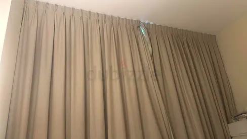 Beige Full-Length Pleated Curtains - Good Condition