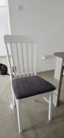 4 White Dining Chair with Dark Grey bench