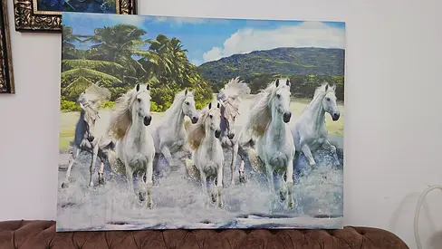 Large Canvas Print of Galloping White Horses (Wall Art)
