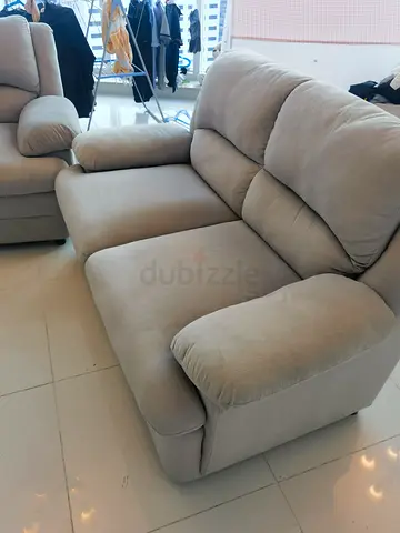 2-seater + 1 seater grey fabric reclining sofa in good condition