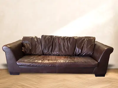 3-Seater Brown Leather Sofa - Used, Solid  Comfortable