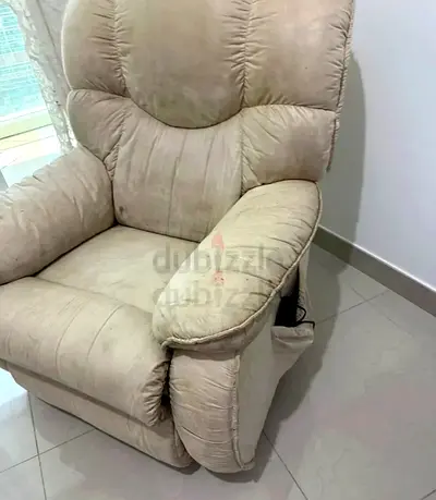 Beige Plush Recliner Armchair — Comfortable Single Seat, gently used