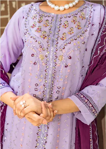 Lavender Embroidered Salwar Kameez with Matching Dupatta - Size S M L