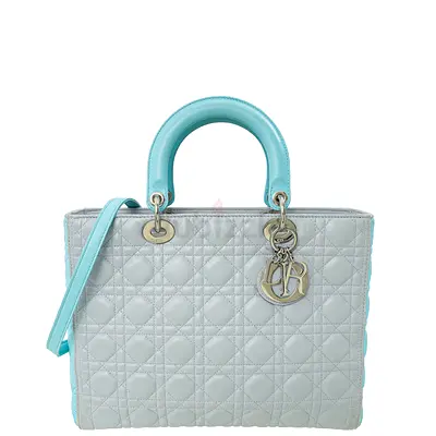 Authentic Christian Dior Bicolor Lady Dior Large Bag