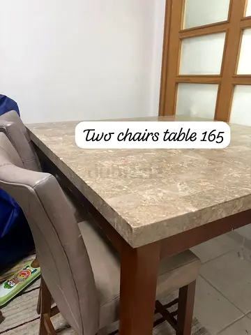 Marble-top dining table with 2 upholstered chairs - good condition