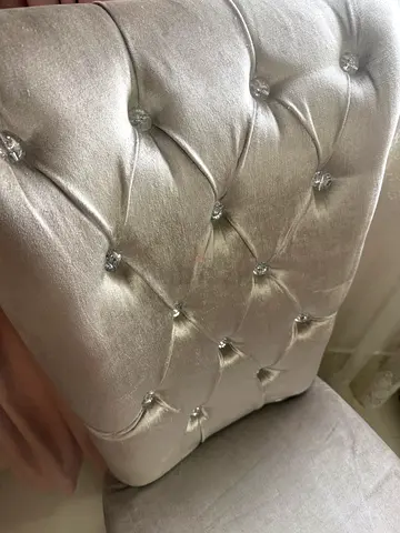 Small tufted ottoman/stool with crystal buttons - light grey velvet