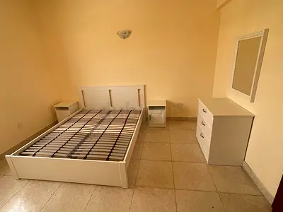 White IKEA wooden double bed frame with matching dresser  bedside tables (3-piece set)