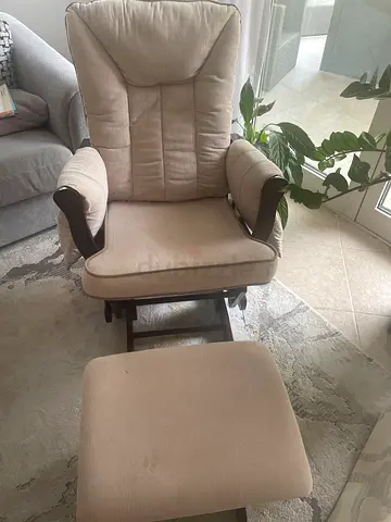 Wooden Glider Rocking Chair with Ottoman - Light Cream Cushions