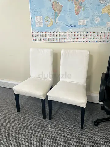 Set of 2 White Upholstered Dining Chairs with Dark Legs