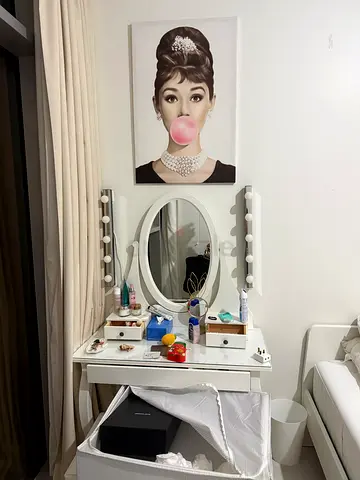 White Vanity Dressing Table with Lighted Mirror and Storage