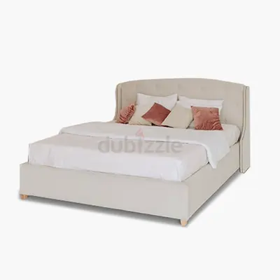 Queen Size Upholstered Bed with Tufted Headboard - Cream
