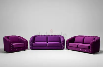 Purple Velvet 3-Piece Sofa Set with Stud Detailing