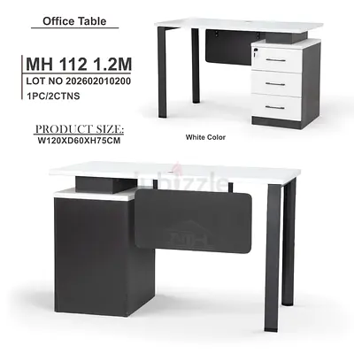 Modern White  Grey Office Desk with 3-Drawer Pedestal (120cm)