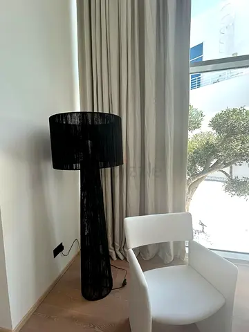 TWO Black Modern Floor Lamp with Woven Shade - Tall Standing Lamp
