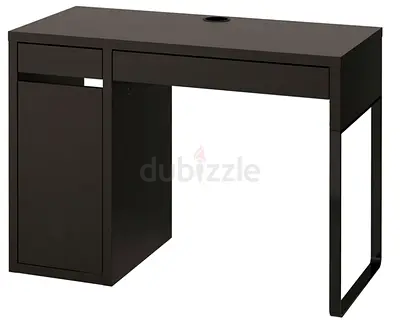 IKEA - Compact Wooden Study Desk with Storage Cabinet - Dark Brown