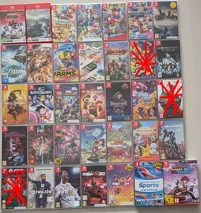 Nintendo Switch game collection — 40+ popular titles (Mario, Zelda, Pokémon, FIFA, Smash, more)