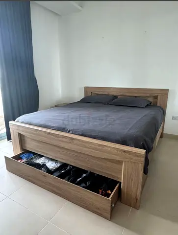 Queen/King Wooden Bed Frame with Under-Bed Storage Drawer - Light Oak