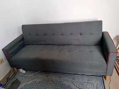 Grey 3-Seater Sleeper Sofa with Wooden Legs — Good Condition