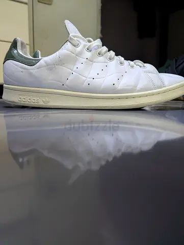 White Adidas x Dime Leather Sneakers (Green Heel) - Used