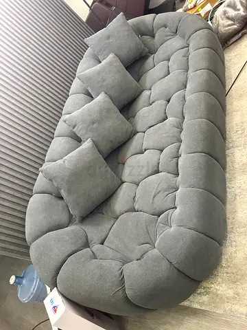 FREE ONLY TODAY: Grey tufted 3-seater sofa with cushions - good condition