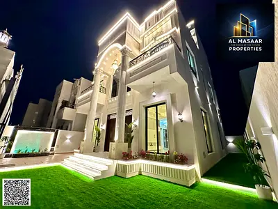 Luxury classic villa for sale in Al Bahia, Ajman. 3 floors, freehold ownership, cash or bank financing included, registration fees included.