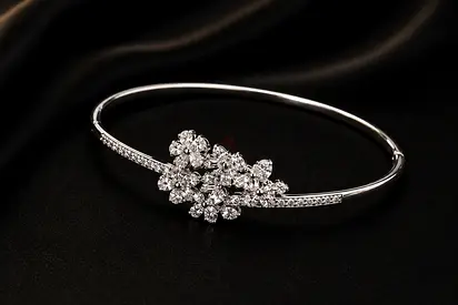 Sterling Silver Floral CZ Bangle Bracelet - 925, 4.5g