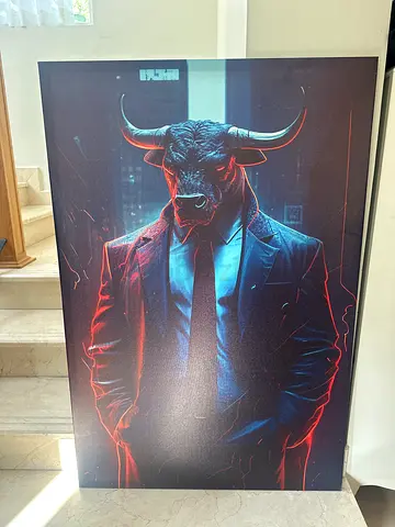 Framed Bull-Headed Suitman Art Print (Large) - Modern Wall Art