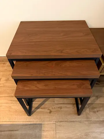 NEW Set of 3 Nesting Coffee Tables - Wood Top with Black Metal Frame.