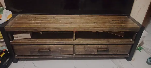 Solid wood TV unit / media console - rustic finish, 4 drawers