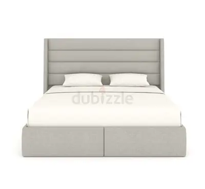 Light Grey Upholstered Double Bed with Padded Headboard